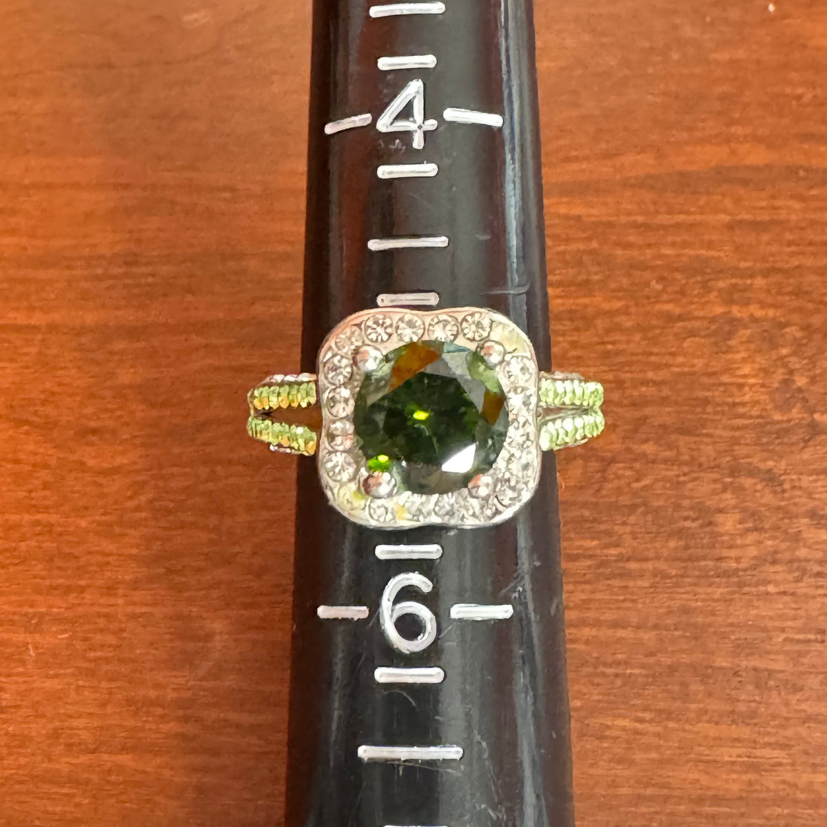 Round Cut Green Cushion Halo Statement Ring - Size 5