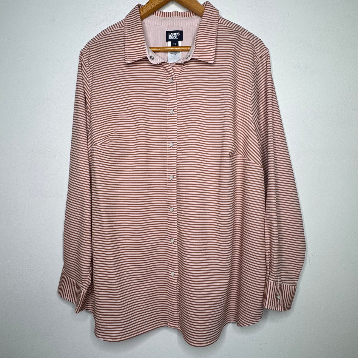 Lands End Striped Seersucker Long Sleeve Button Front Top - Size 2X