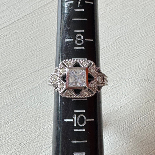 Art Deco Princess Cut Filigree Ring - Size 9