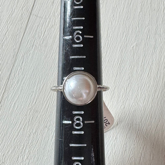 Classic Round Pearl Cabochon Ring With Geometric Band - Size 7