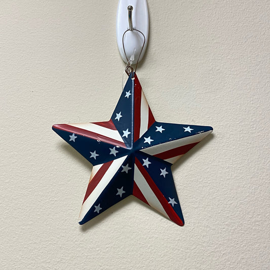 5 1/2" Primitive Red, White & Blue Metal Star Ornament