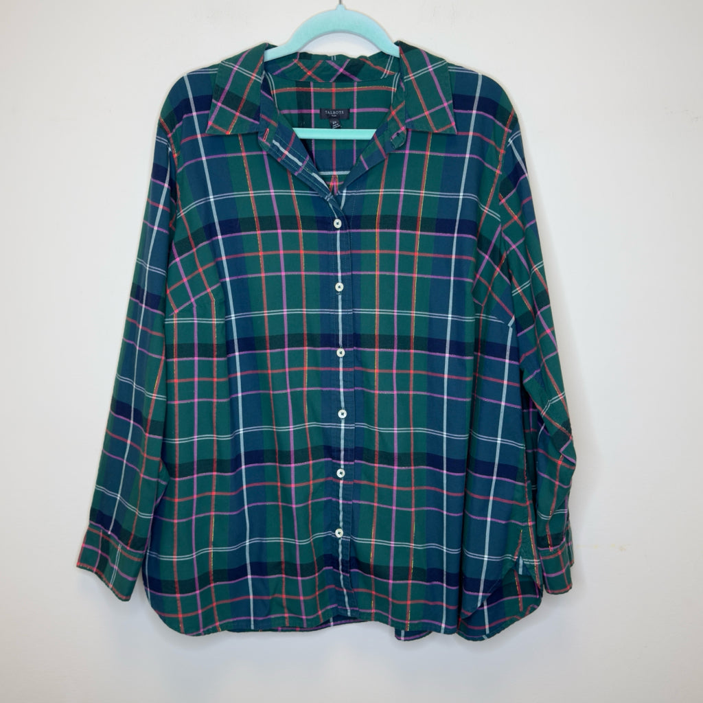 Talbots Plaid Button Front Top - Size 1X