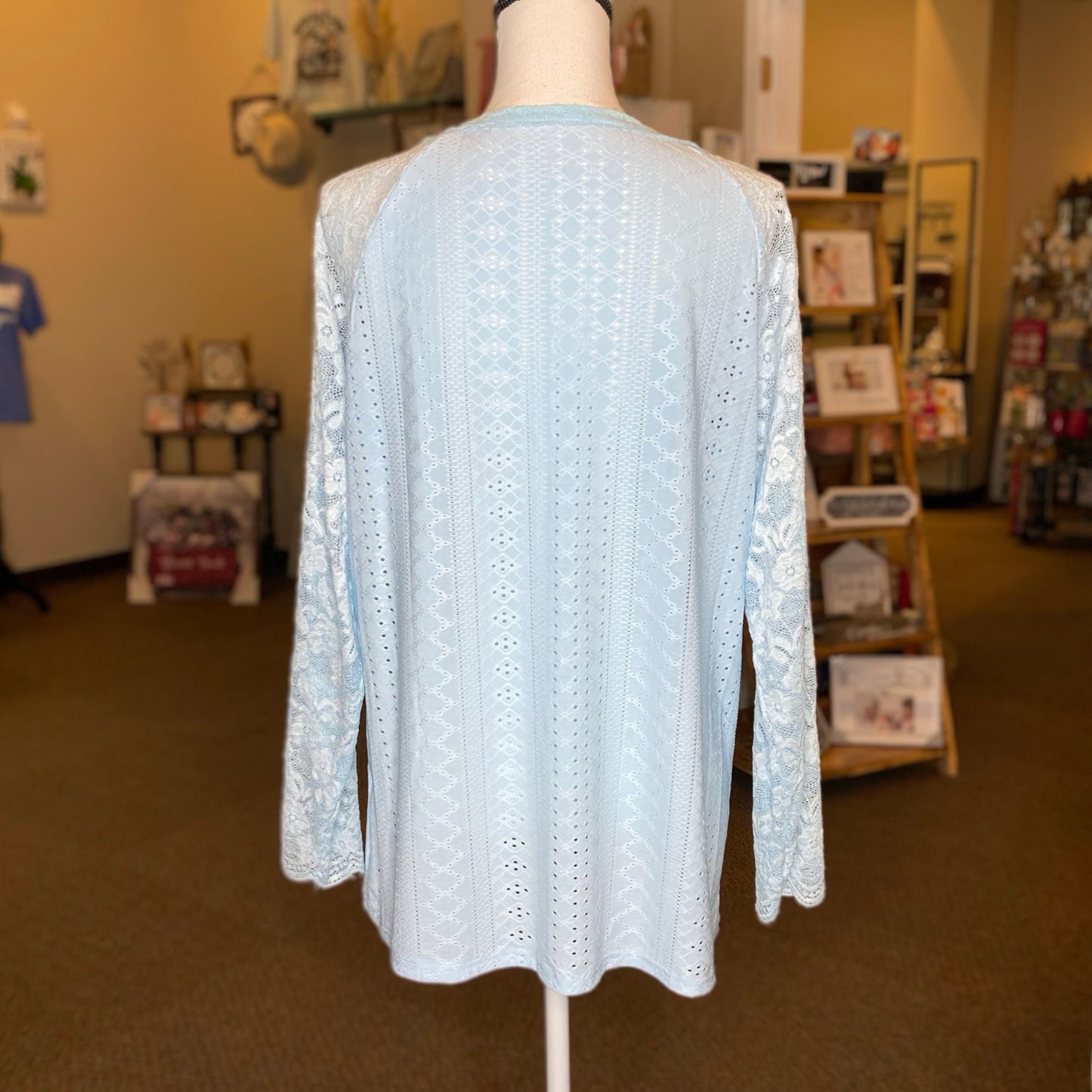 Baby Blue Eyelet & Lace Top - Size XXL