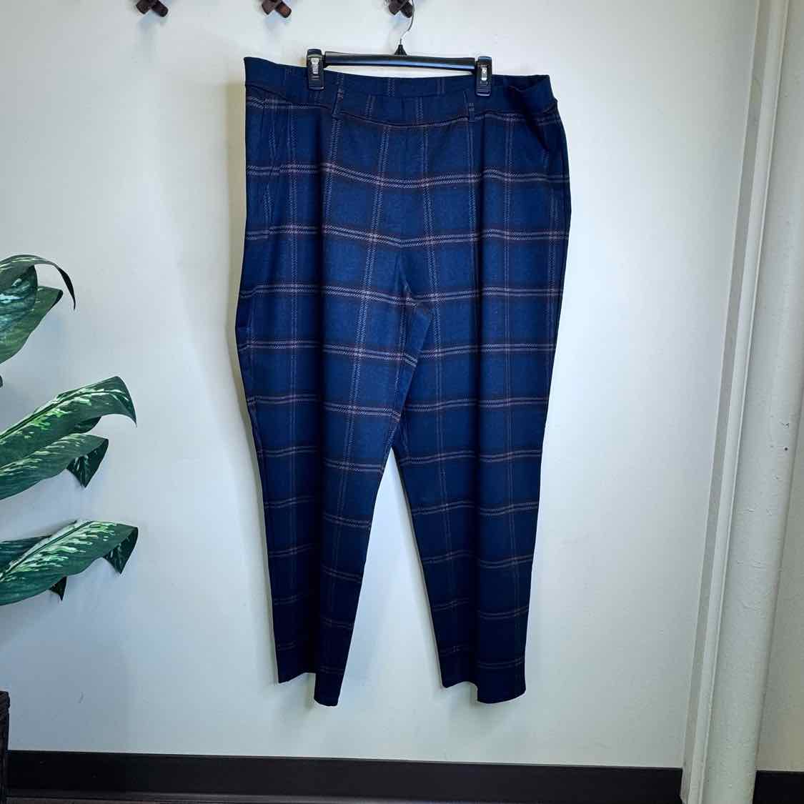 Susan Graver Plaid Printed Ponte Knit Slim Leg Pants - Size 2X