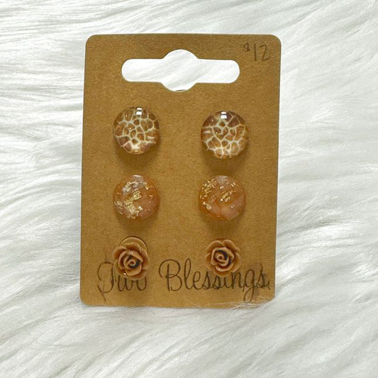 Two Blessings Earrings - 3pk - Brown