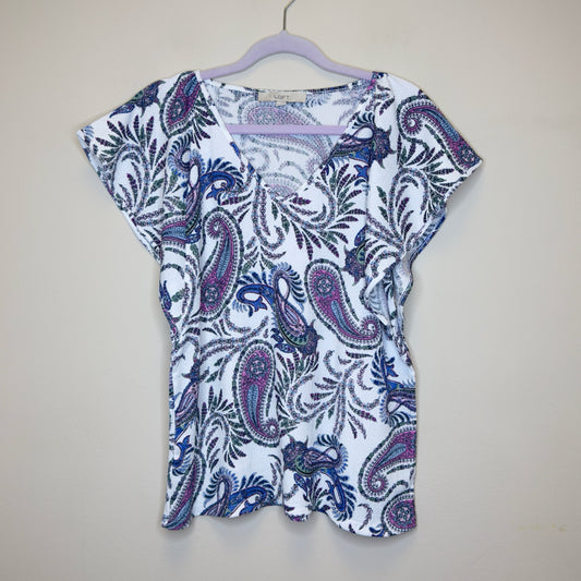 Loft Paisley Flutter Sleeve V-Neck Top - Size XL