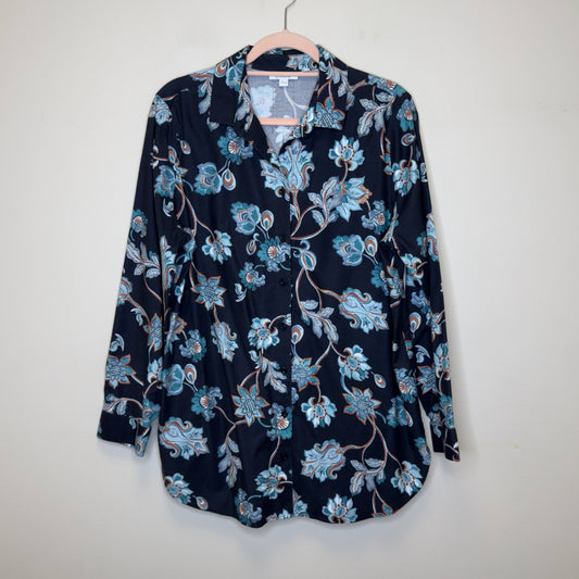 Chico's No Iron Stretch Floral Button Front Top - Size Large