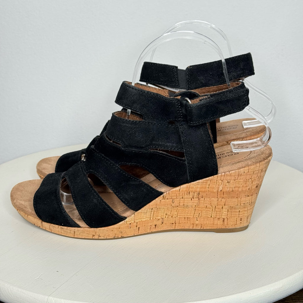 Rockport Cobb Hill Briah Leather Banded Wedge Sling Back Sandals - Size 9