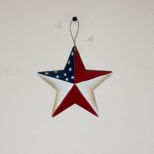 5" Primitive Hanging Red, White & Blue Metal Star