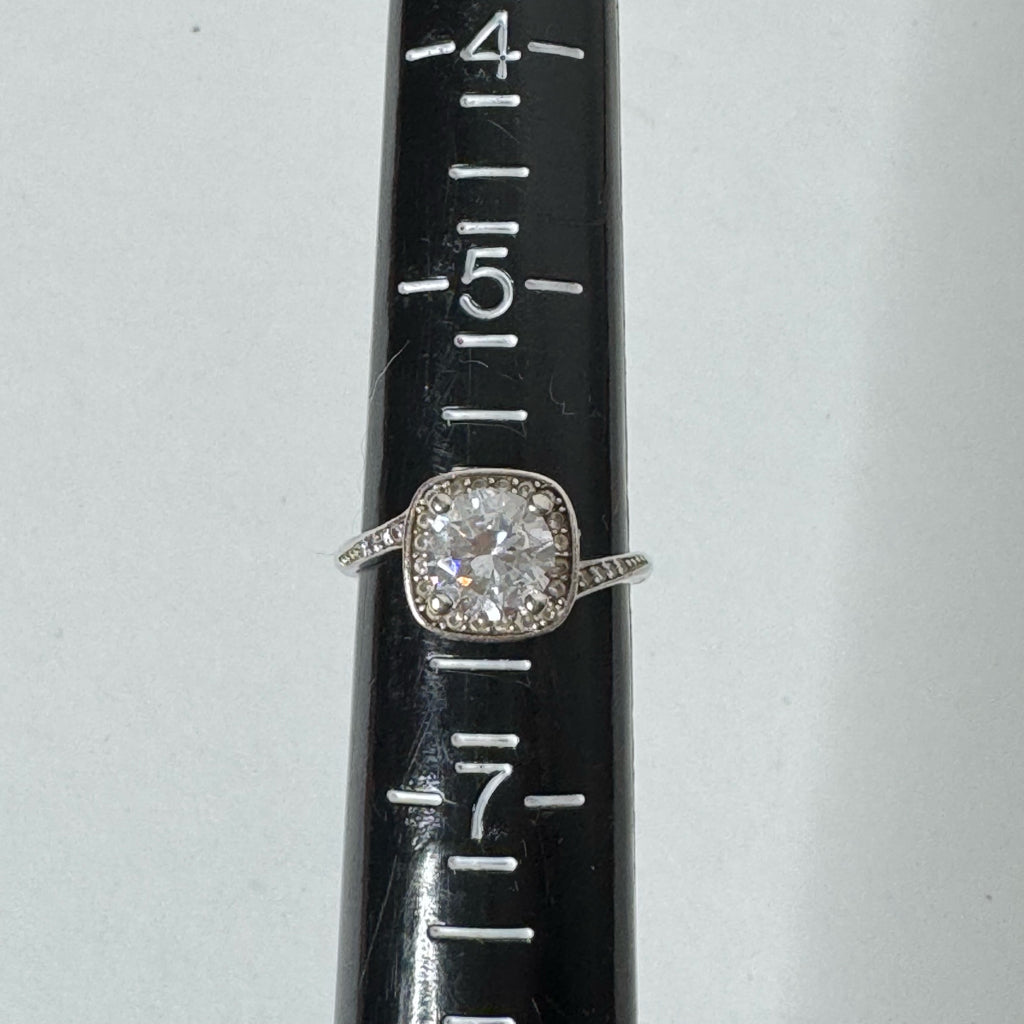 Sterling Silver Cushion Halo Engagement Ring - Size 6
