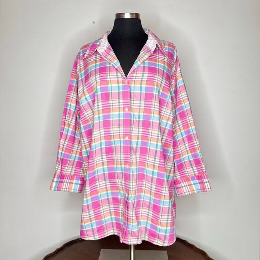 Chaps Plaid No Iron Button Front Top - Size 3X