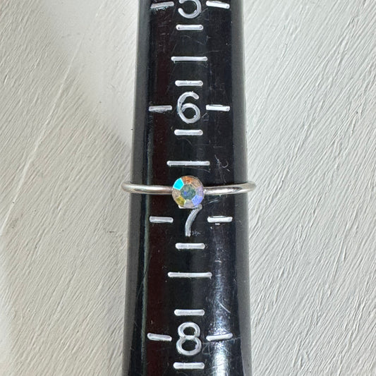 Aurora Borealis Bezel Solitaire Ring - Size 6 1/2
