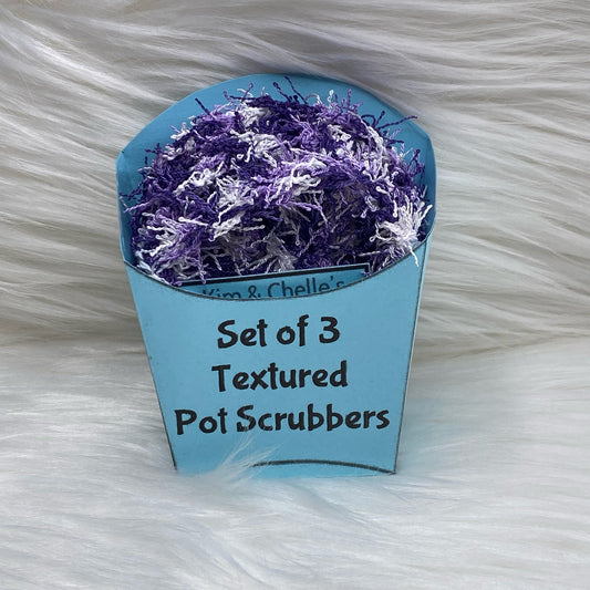 3 Textured Pot Scrubbers - Purple/White