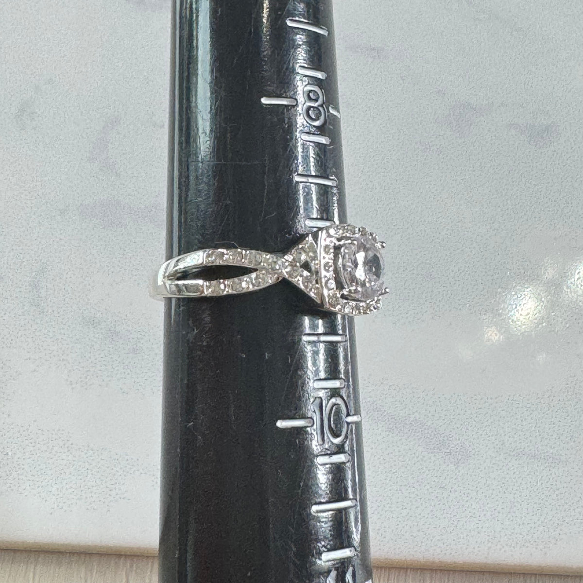 Round Cut Cushion Halo Twisted Shank Engagement Ring - Size 9