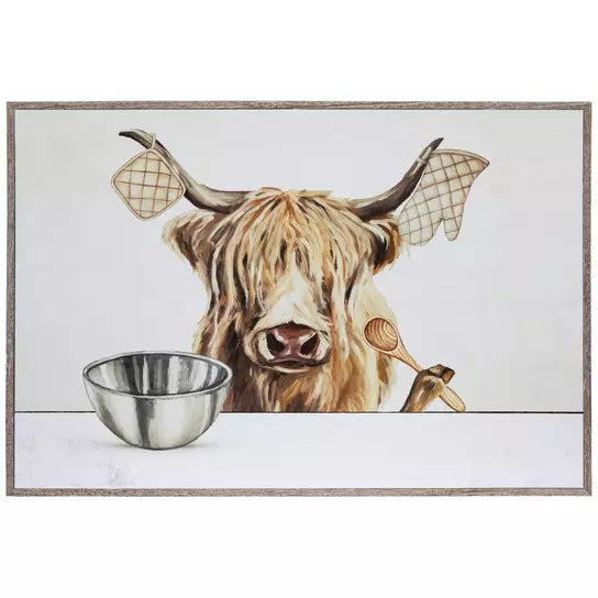 Highland Cow In Kitchen Wood Wall Decor