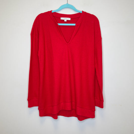 Loft Waffle Texture Notch Neck Top - Size Large