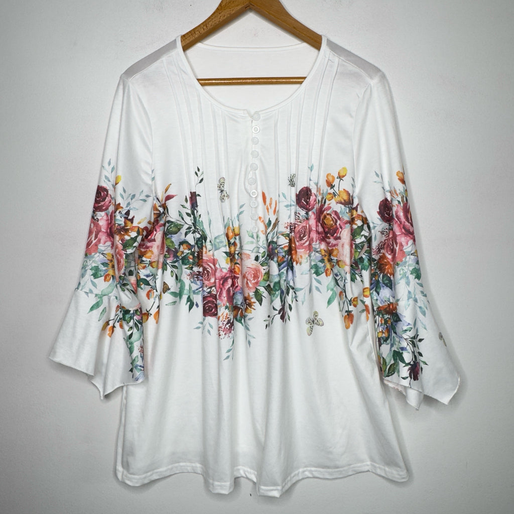 Floral Print Bell Sleeve Tunic Top - Size XXL