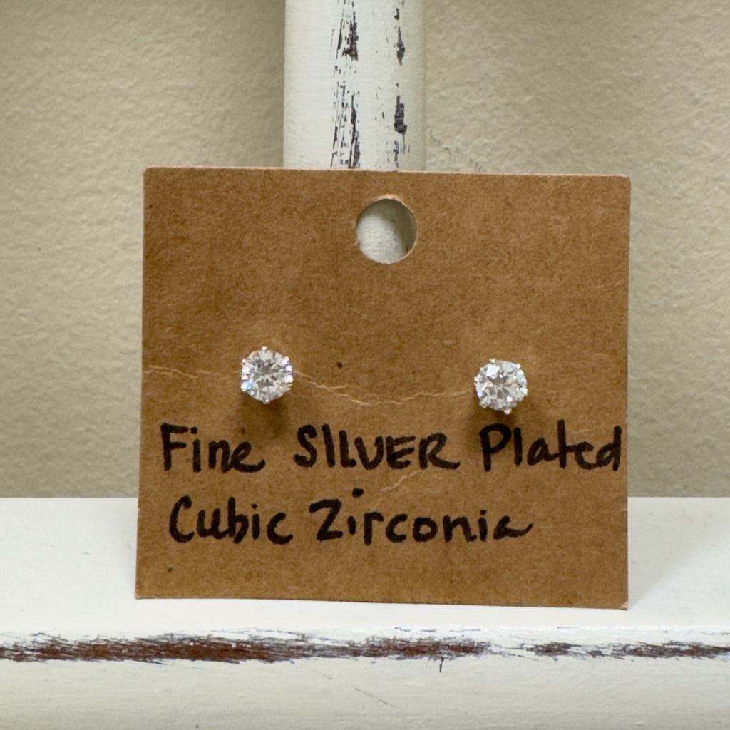 Fine Silver Plated Cubic Zirconia Post Earrings