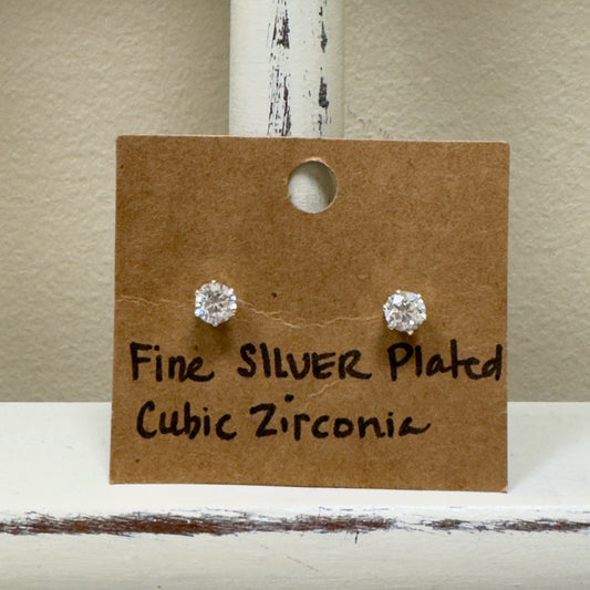 Fine Silver Plated Cubic Zirconia Post Earrings