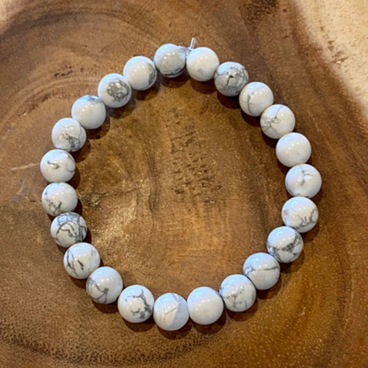 Inga Ann's Matte White & Gray Howlite Beaded Bracelet