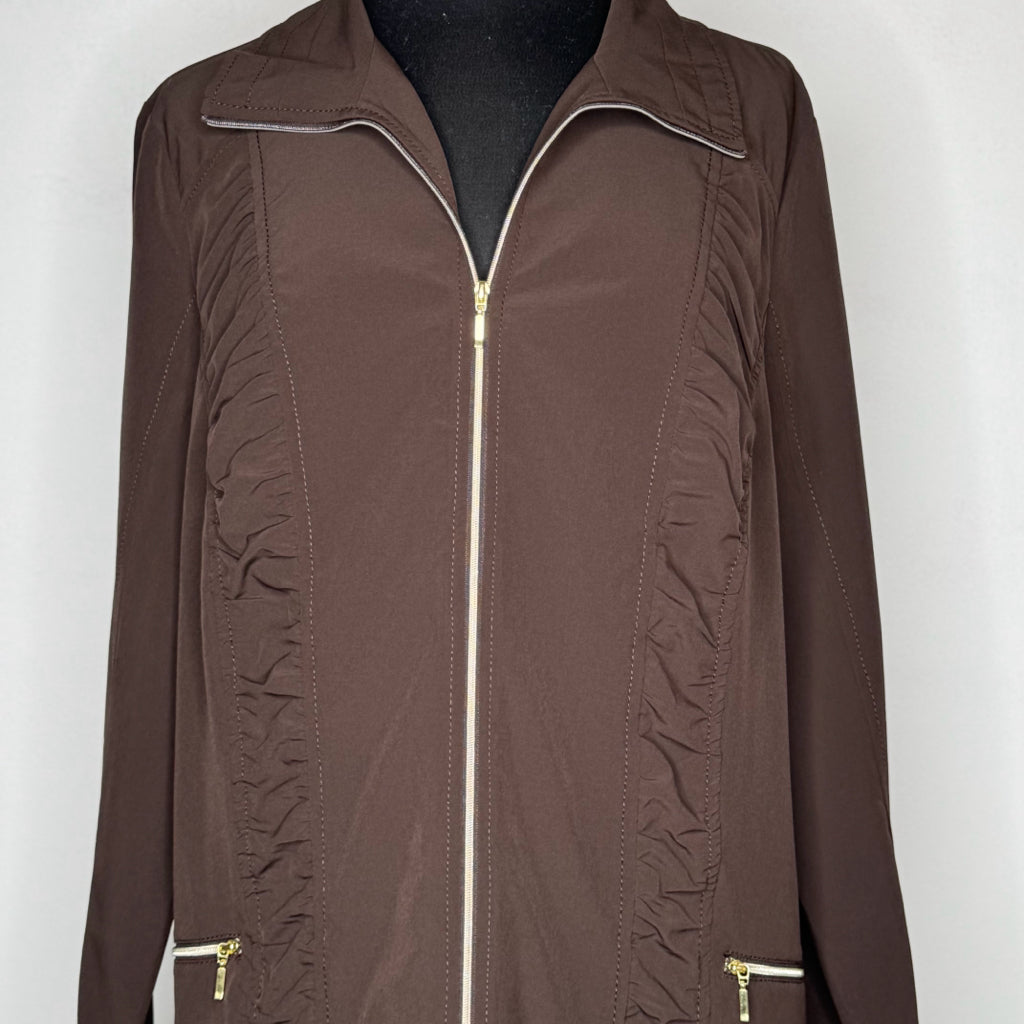Zenergy By Chico's UPF Brown Ruched Zip-Front Jacket - Size Large