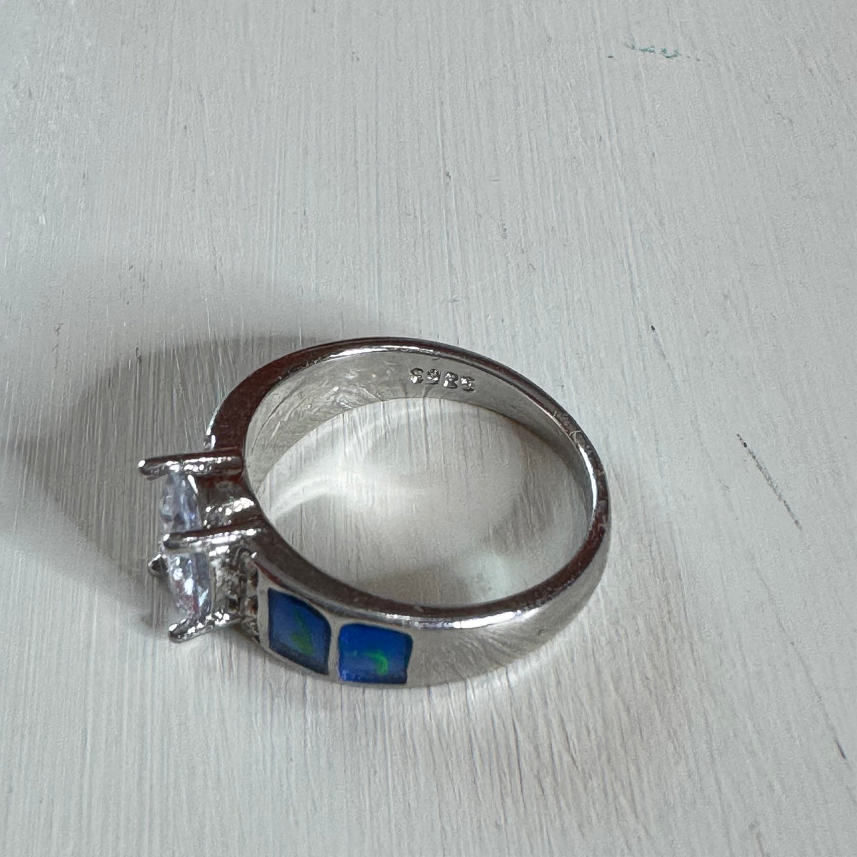 Oval Statement Ring With Synthetic Blue Opal Inlay - Size 6