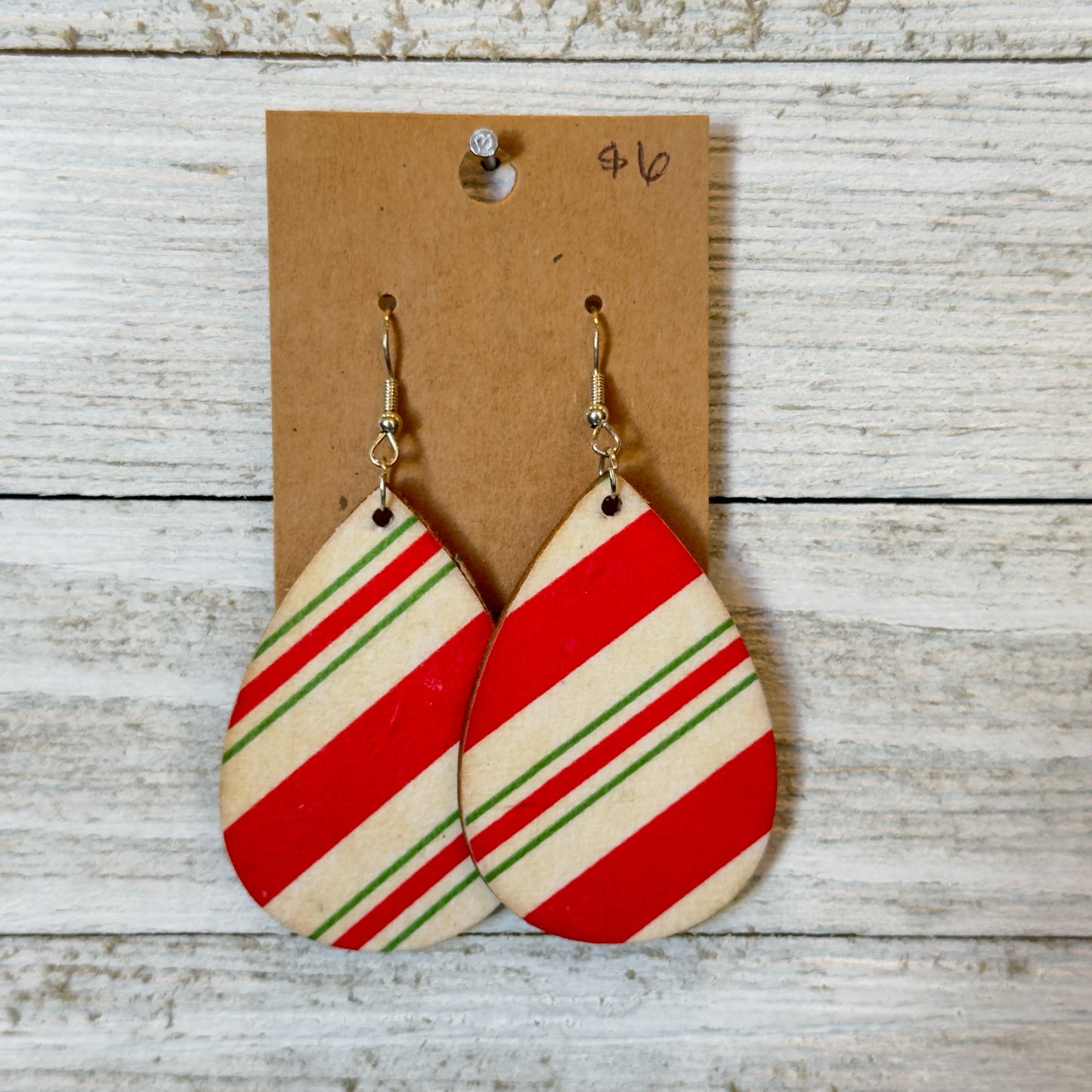 Two Blessings Wood Earrings - Christmas Stripes