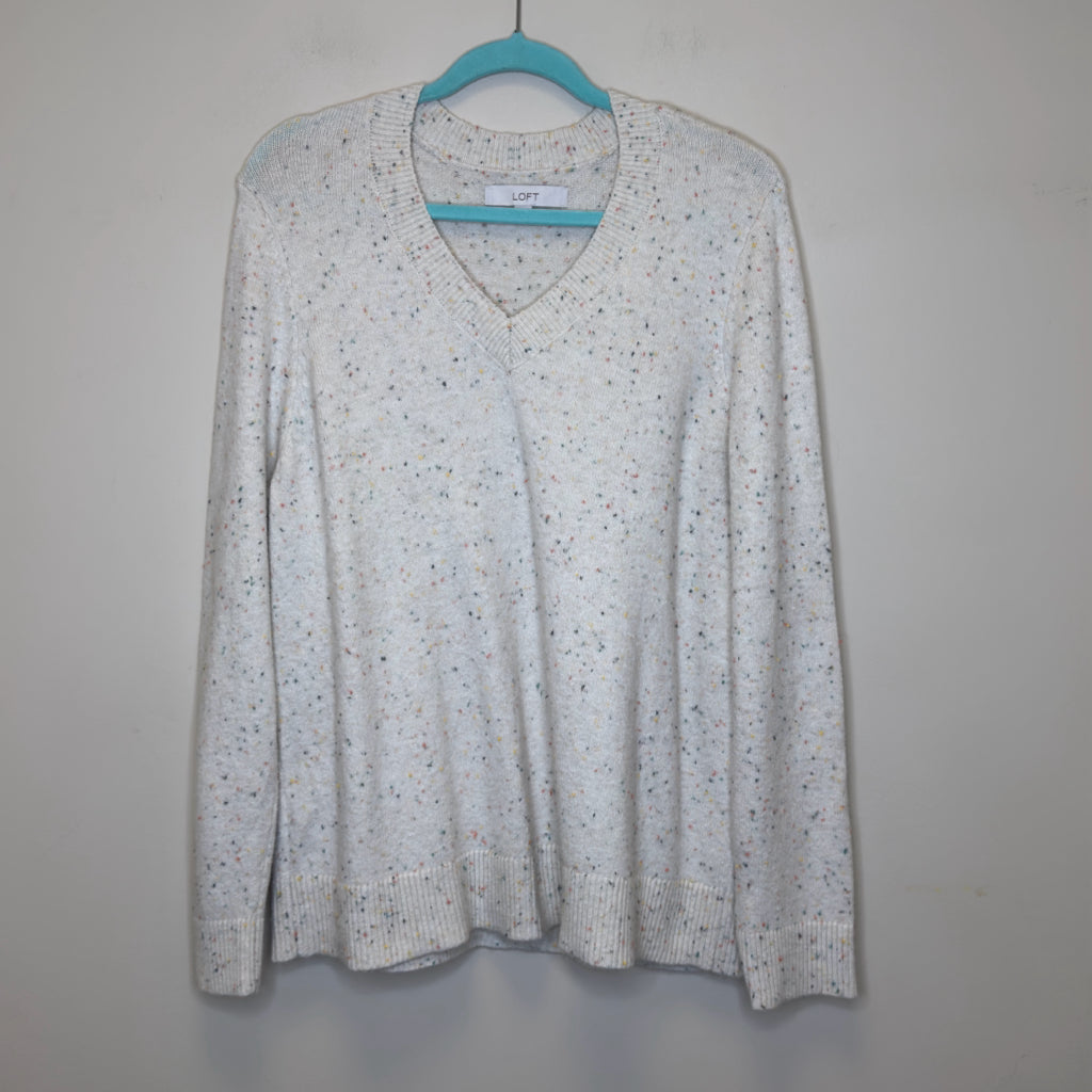 Loft Flecked Relaxed V-Neck Sweater - Size XL