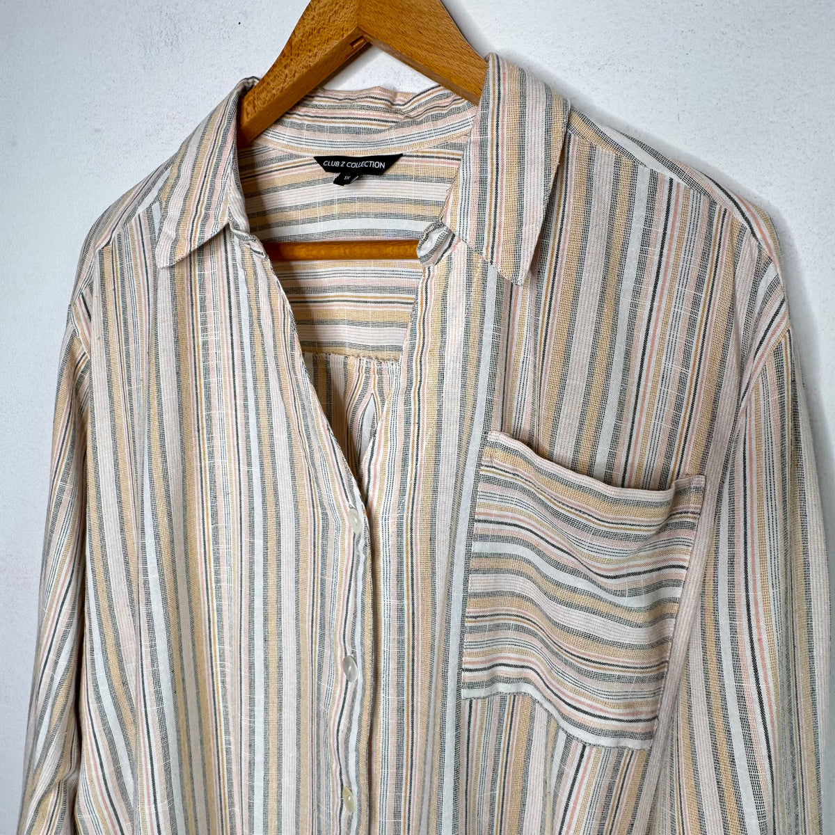 Club Z Collection Button Front Striped Top - Size 1X