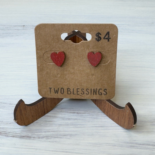 Two Blessings Earrings - Wood Heart - Burgundy