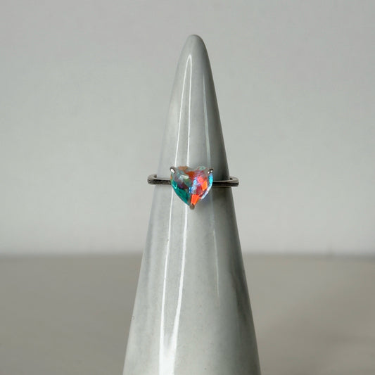 Rainbow Light Heart Ring - Size 5