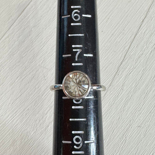 Silver Tone Bezel Set Solitaire Crystal Ring - Size 7 1/2