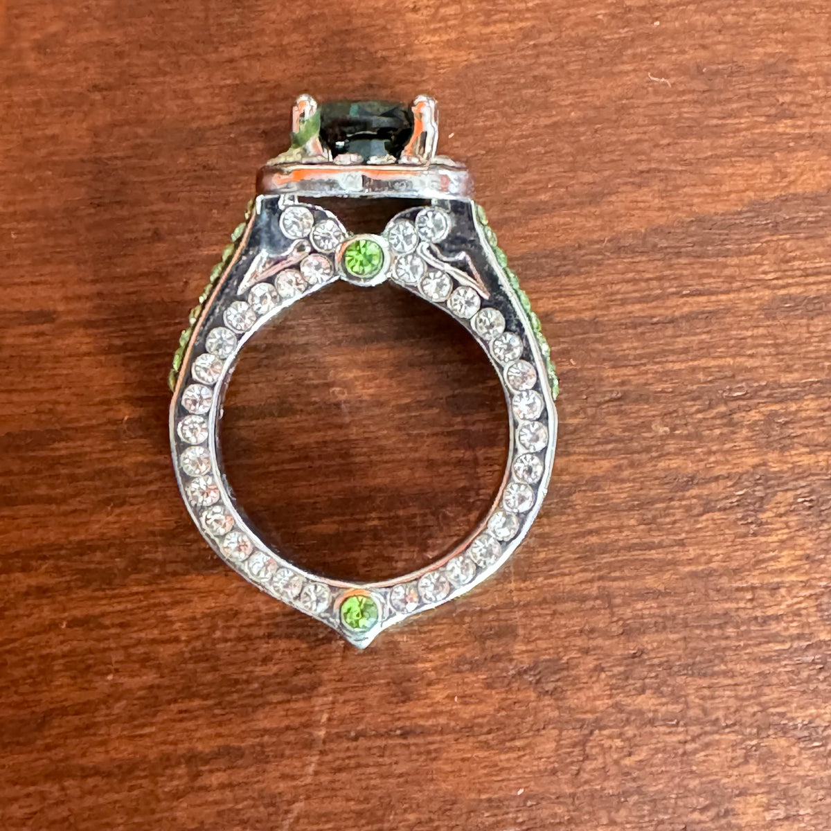 Round Cut Green Cushion Halo Statement Ring - Size 5