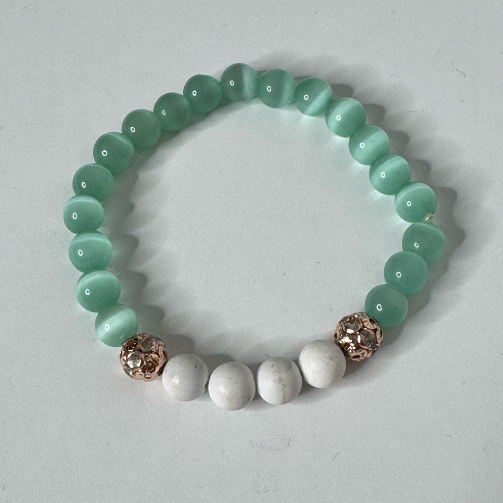 Inga Ann's Aqua Cat Eye & White Howlite Beaded Bracelet