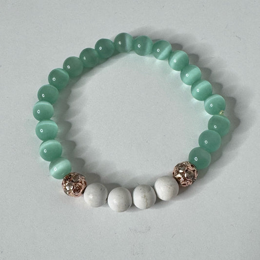 Inga Ann's Aqua Cat Eye & White Howlite Beaded Bracelet