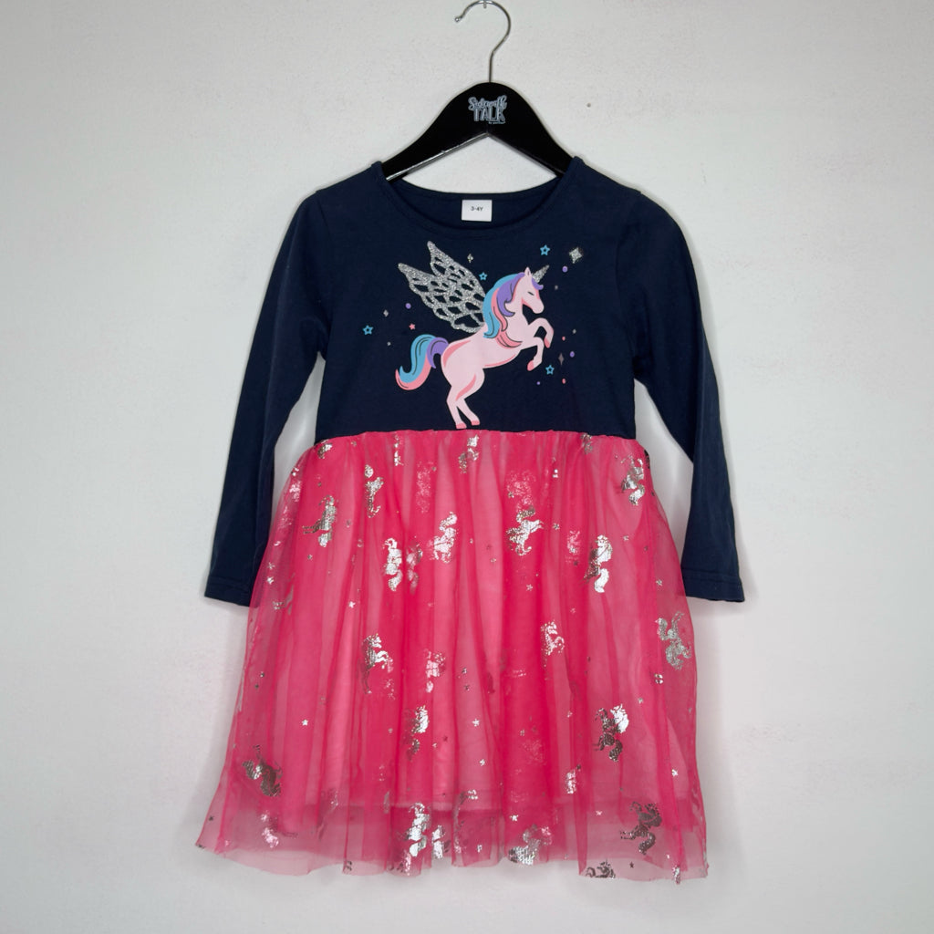 Unicorn Print Tulle Dress - Size 3/4 Youth