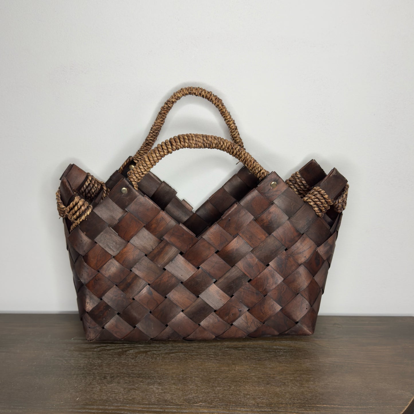 Dark Brown Weaved Basket With Handles