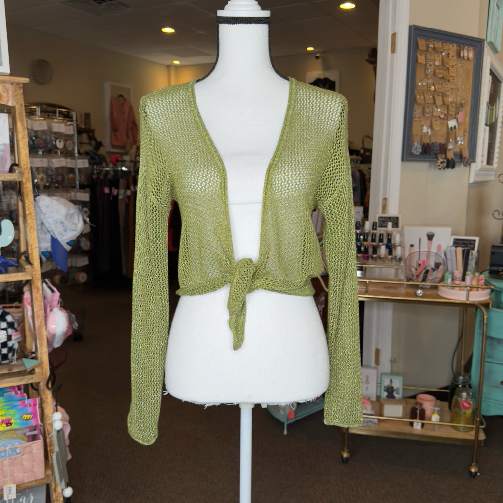 Future Collective Green Shimmer Tie-Front Cardigan - Size Small