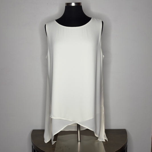 Chico's Sheer Overlay Asymmetrical Sleeveless Top - Size Large