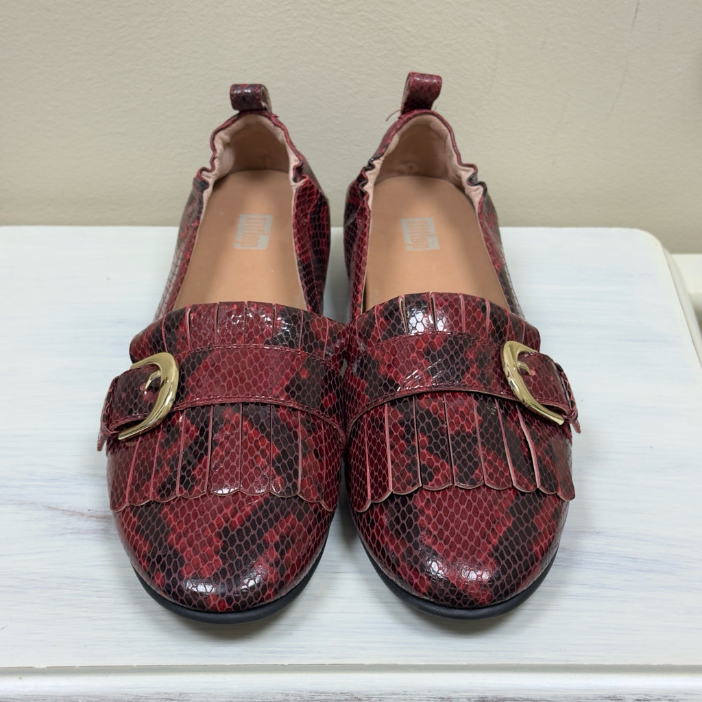 Fitflop Allegro Fringe Snake Embossed Adrenaline Red Leather - Size 8.5