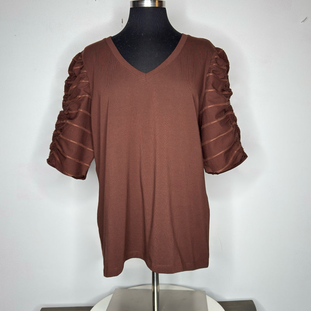 Chico's Ruched Sleeve V-Neck Tee - Size Large