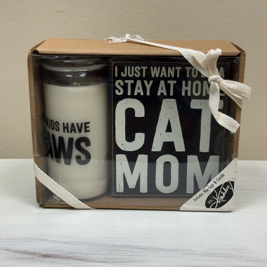 By Kathy Cat Mom Box Sign & Candle Set