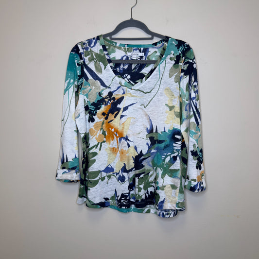 Chico's Floral Linen 3/4 Sleeve Top - Size Medium