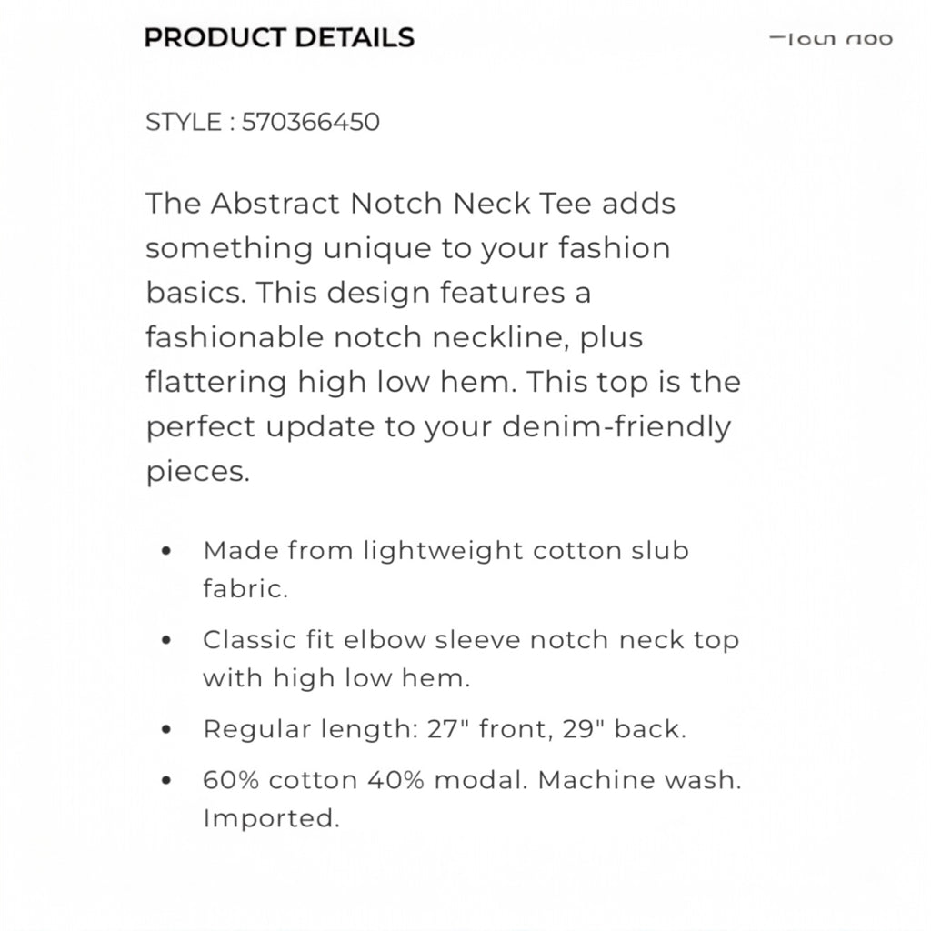 Chico's Abstract Notch Neck Tee - Size Large