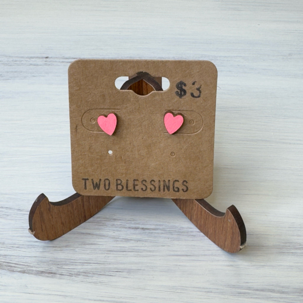 Two Blessings Earrings - Wood Heart - Coral