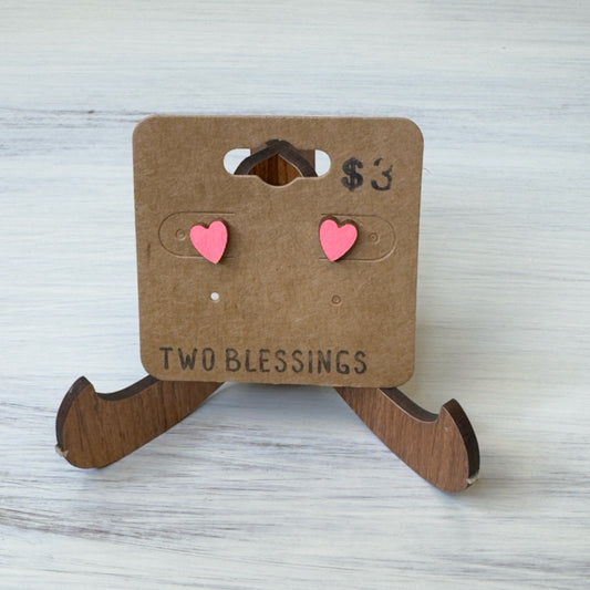 Two Blessings Earrings - Wood Heart - Coral