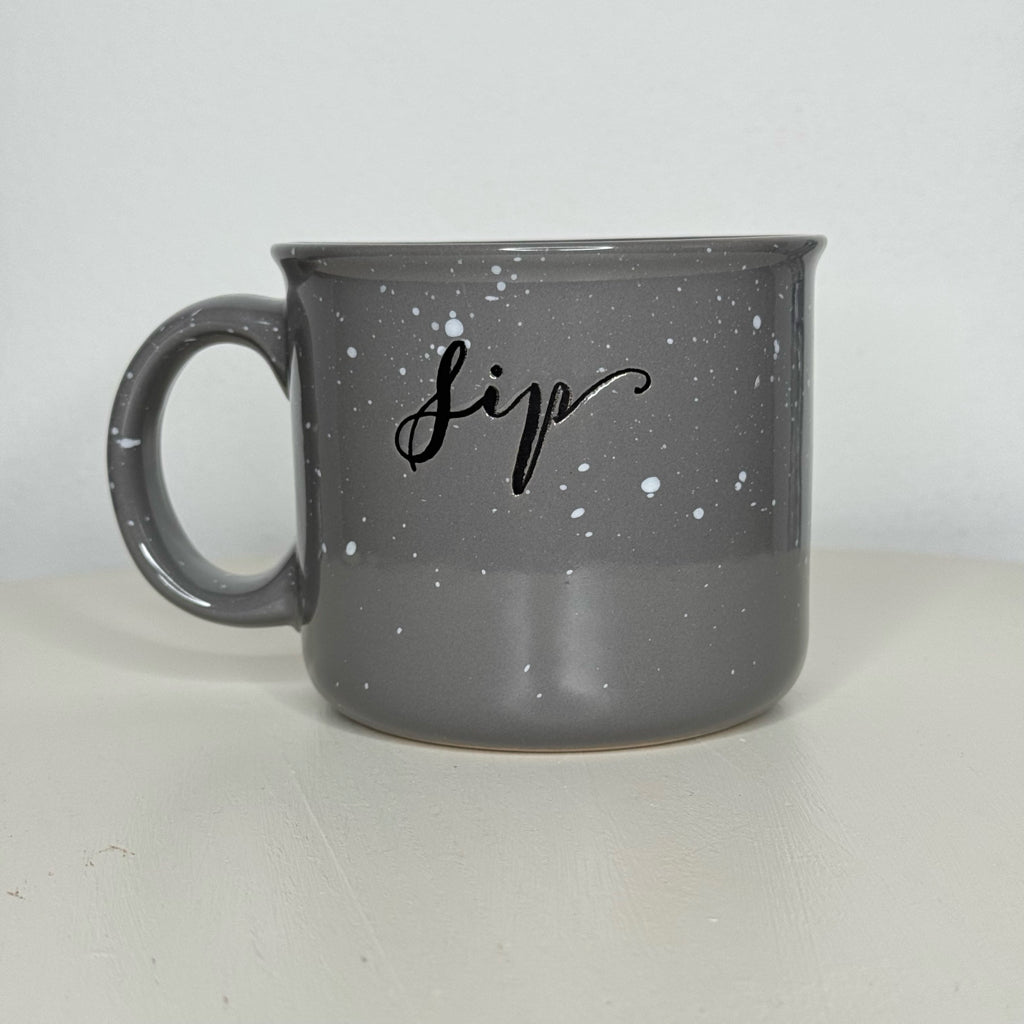 Gray Speckled Ceramic Campfire Style "Sip" Mug