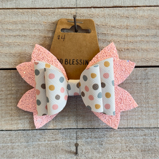 Two Blessings Bow - Pink/Multicolor Polka Dot