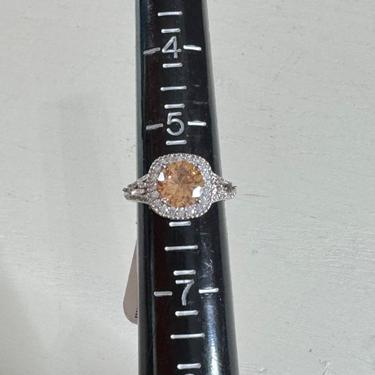 Faux Morganite Round Cut Cushion Halo Ring With Split Shank - Size 5