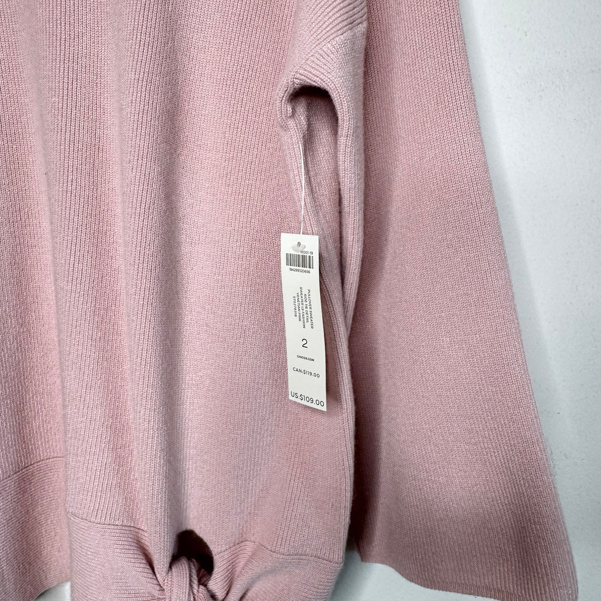 Chico’s Side Tie Mock Neck Cashmere Blend Sweater — Size Large